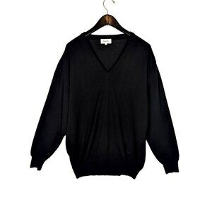 Bally Men’s Black Virgin Wool Golf Sweater Size 42 V-Neck Designer Preppy Knit
